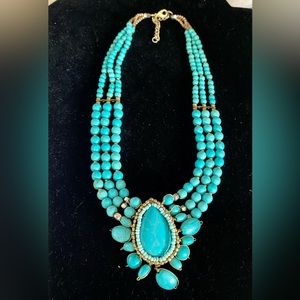 Vintage Bohemian Turquoise Beaded Statement Necklace